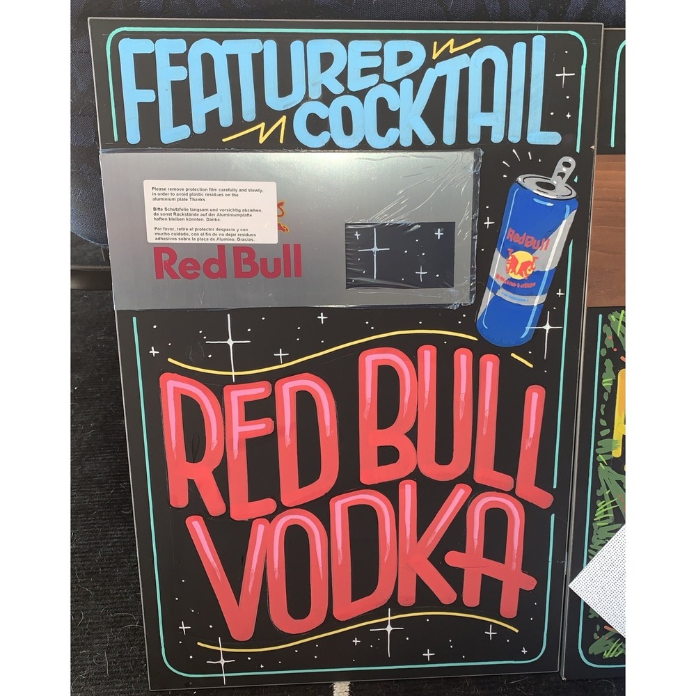 Set Of 2 Red Bull Hand Painted Bar Signs Marketing Advertising Campaign Sign